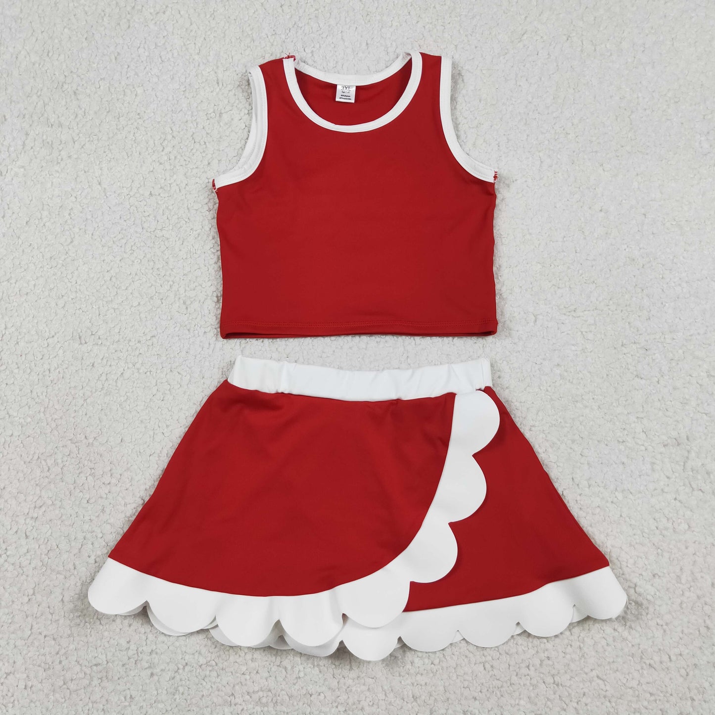 GSD4016 Red White Wave Ruffle Sleeveless Top with Skirts for Girls Yoga Sets 202605 RTS