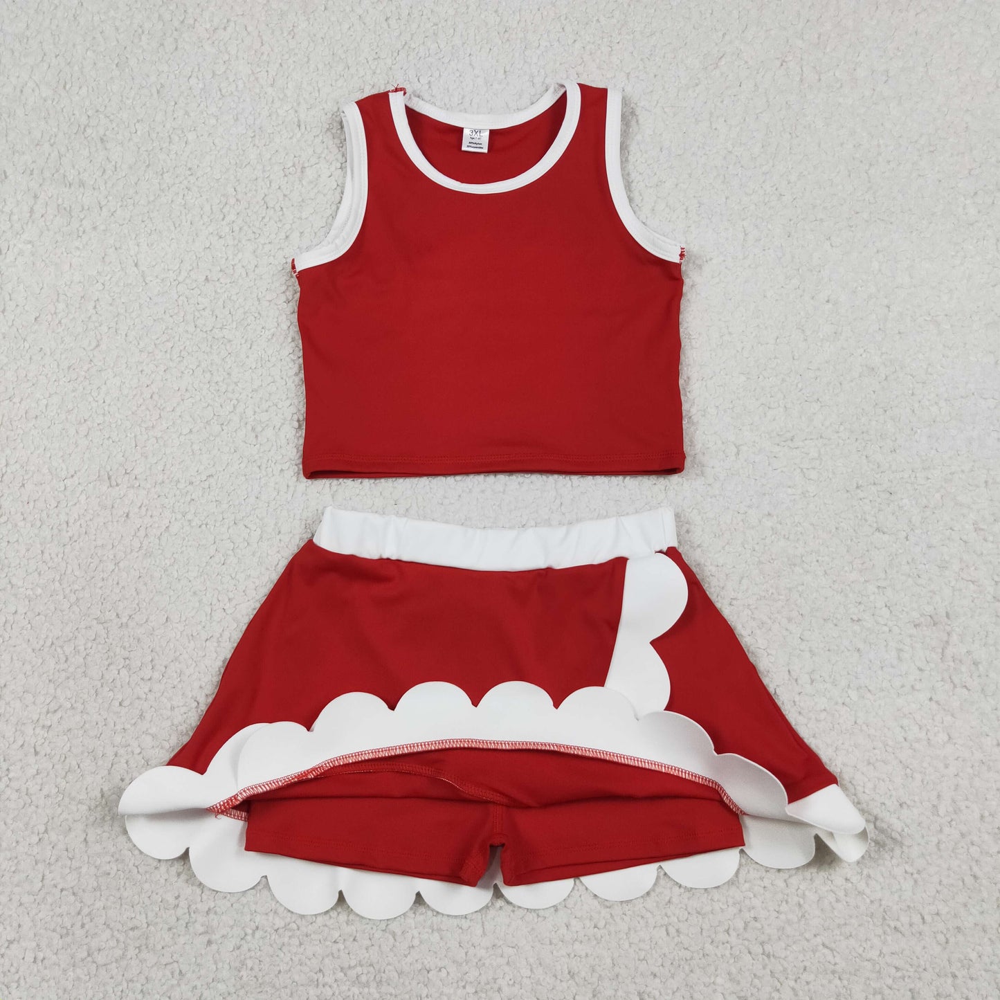 GSD4016 Red White Wave Ruffle Sleeveless Top with Skirts for Girls Yoga Sets 202605 RTS