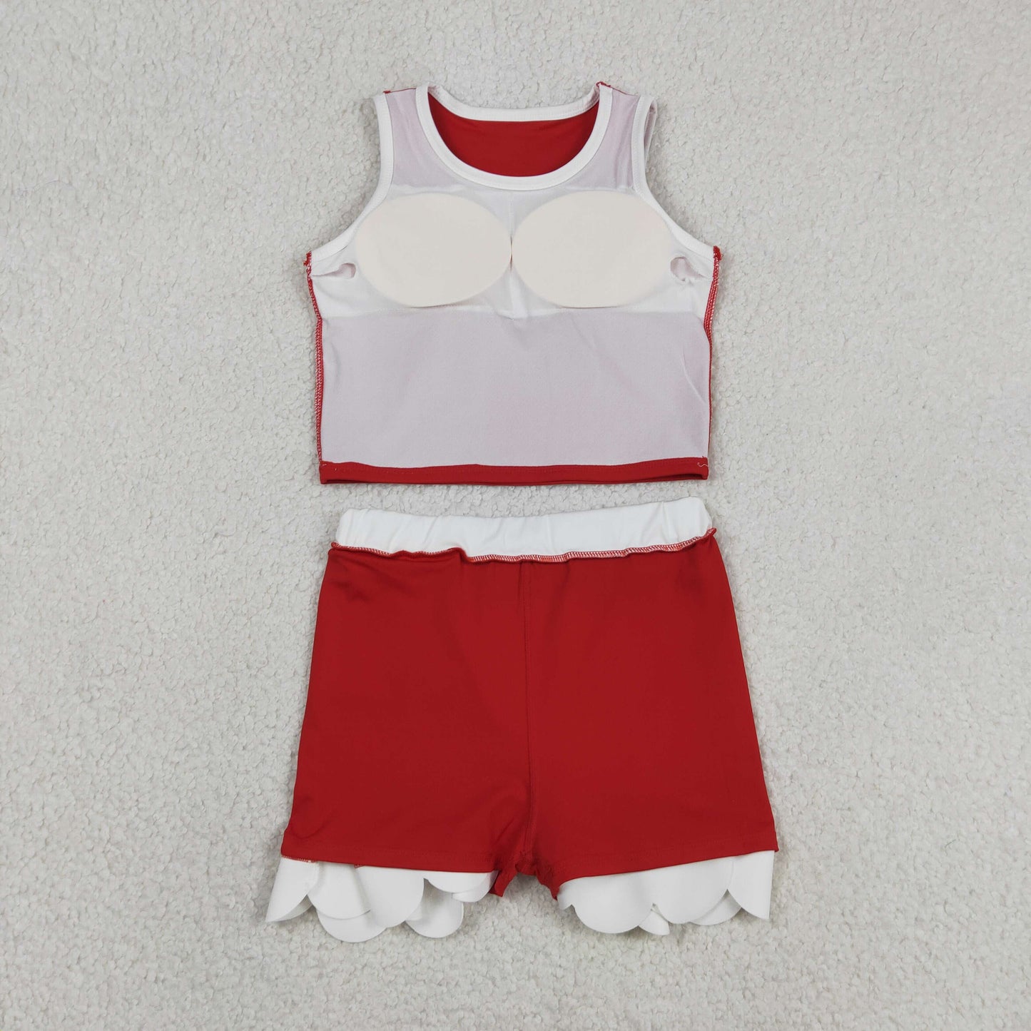 GSD4016 Red White Wave Ruffle Sleeveless Top with Skirts for Girls Yoga Sets 202605 RTS