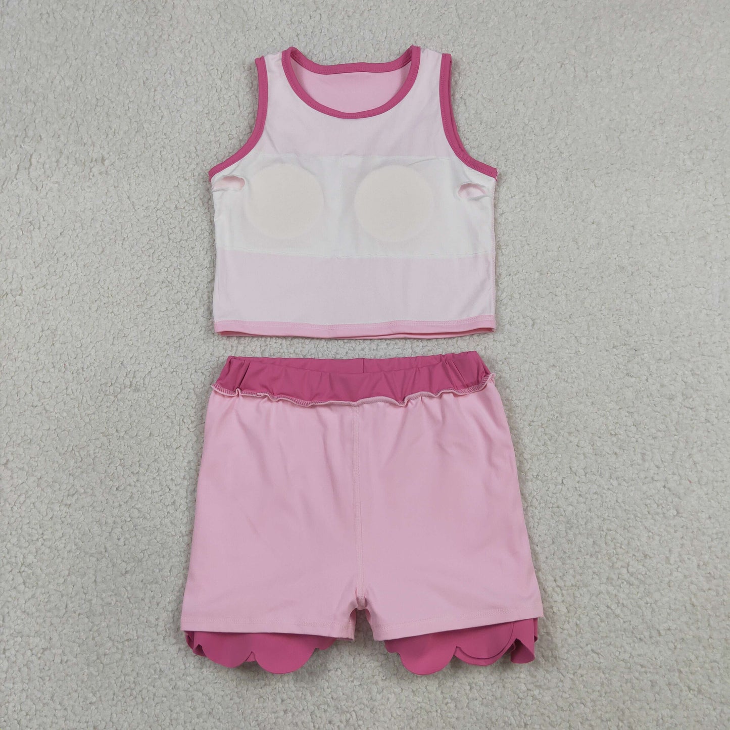 GSD4019 Rose Red Pink Wave Ruffle Sleeveless Top with Skirts for Girls Yoga Sets 202605 RTS