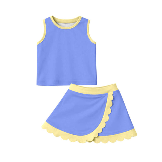 MOQ 30 PCS preorder GSD4022 Blue Purple Yellow Wave Ruffle Sleeveless Top with Skirts for Girls Yoga Sets 202603