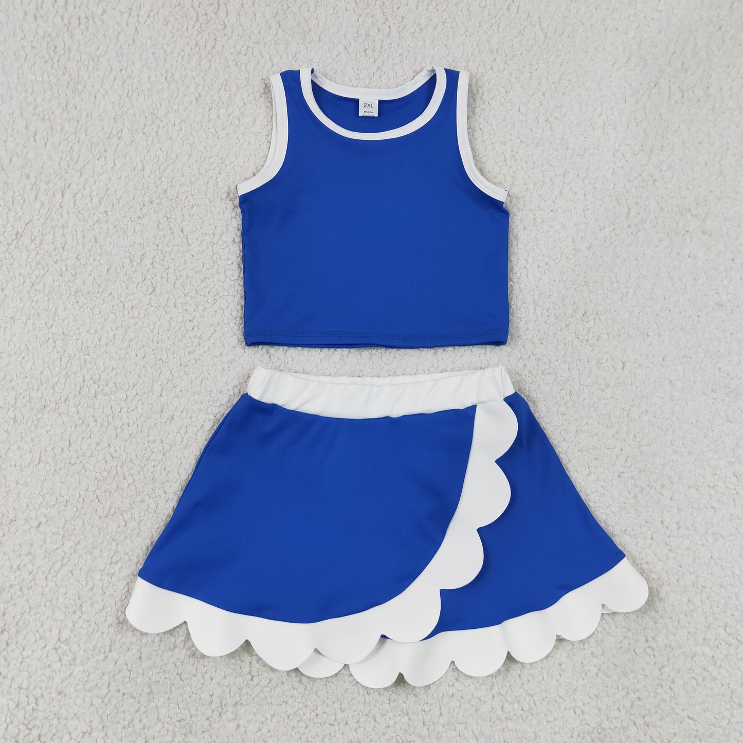 New GSD4023 Blue White Scalloped Sleeveless Top with Skirts for Girls Yoga Sets 202607 RTS