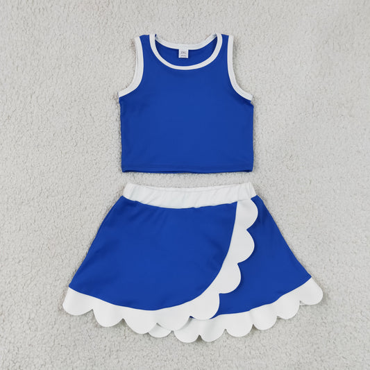 New GSD4023 Blue White Scalloped Sleeveless Top with Skirts for Girls Yoga Sets 202607 RTS