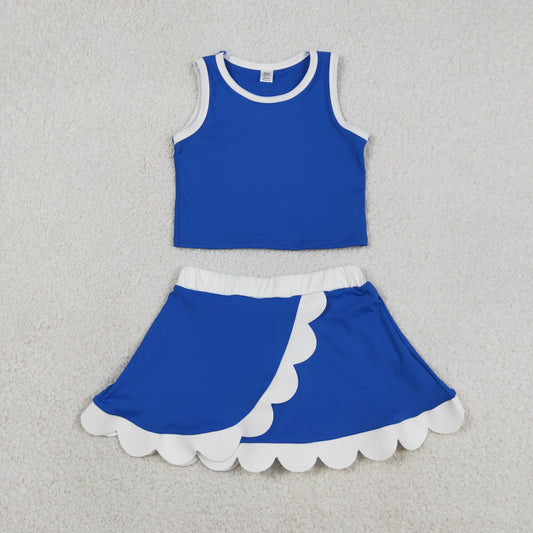 GSD4023 Blue White Yellow Wave Ruffle Sleeveless Top with Skirts for Girls Yoga Sets 202605 RTS