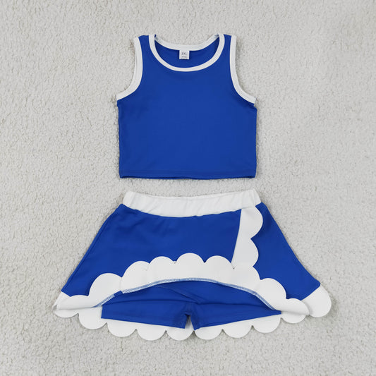 New GSD4023 Blue White Scalloped Sleeveless Top with Skirts for Girls Yoga Sets 202607 RTS