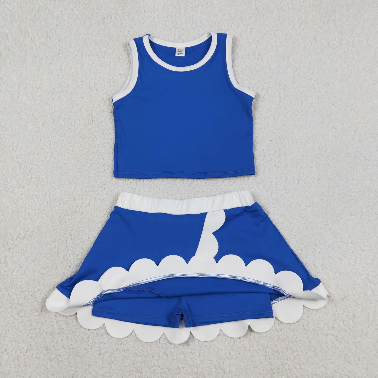 GSD4023 Blue White Yellow Wave Ruffle Sleeveless Top with Skirts for Girls Yoga Sets 202605 RTS