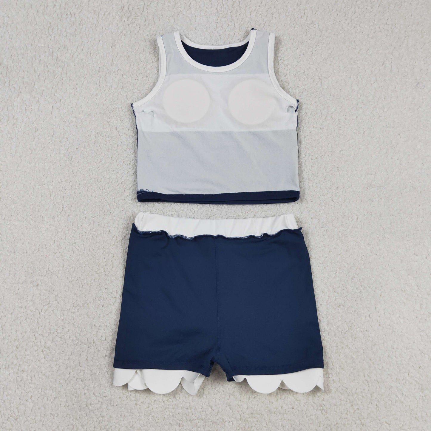 GSD4024 Navy White Wave Ruffle Sleeveless Top with Skirts for Girls Yoga Sets 202605 RTS