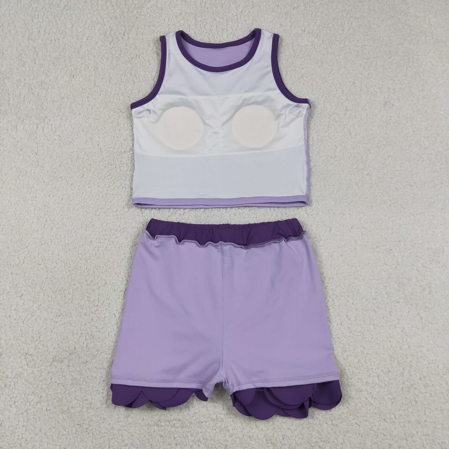 NO MOQ preorder GSD4026 Dark Light Purple Wave Ruffle Sleeveless Top with Skirts for Girls Yoga Sets 202604
