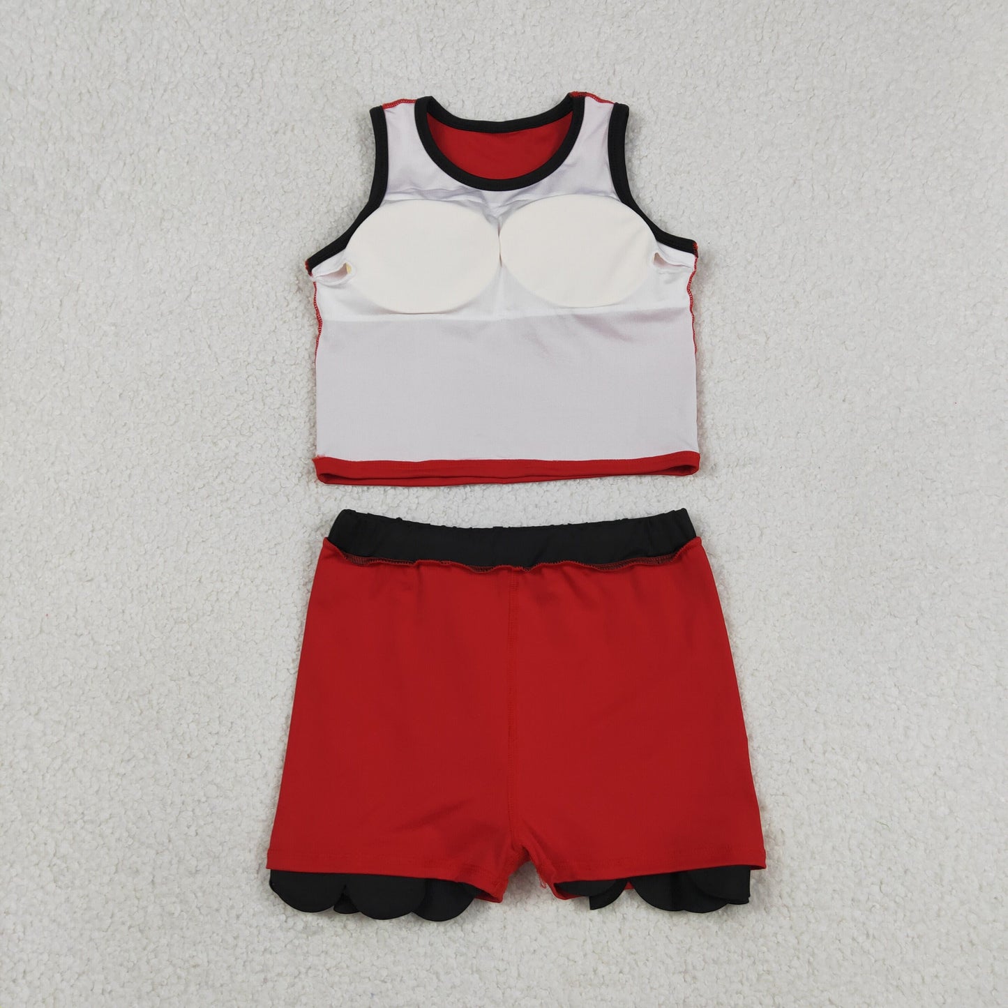 GSD4028 Dark Red Black Wave Ruffle Sleeveless Top with Skirts for Girls Yoga Sets 202605 RTS