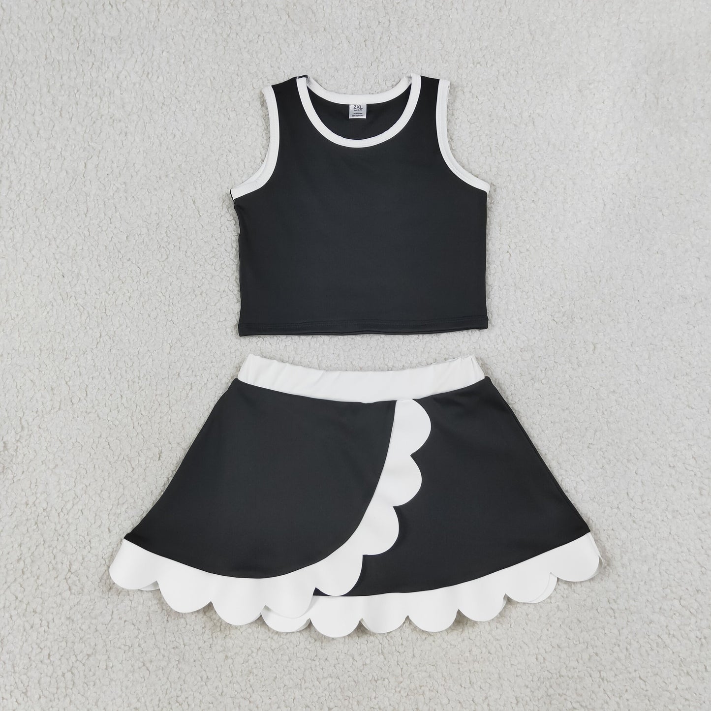 GSD4029 Black White Wave Ruffle Sleeveless Top with Skirts for Girls Yoga Sets 202607 RTS
