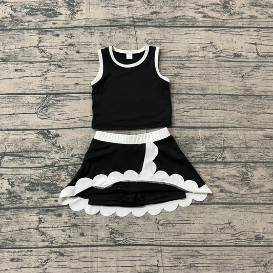 NO MOQ preorder GSD4029 Black White Wave Ruffle Sleeveless Top with Skirts for Girls Yoga Sets 202604