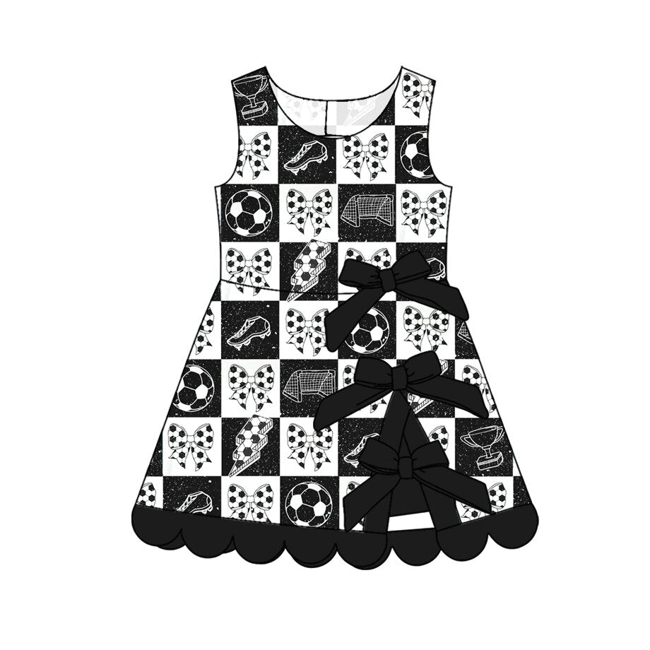 MOQ 30 PCS Preorder GSD4035 Football Plaid Black Bows Wave Ruffle Sleeveless Yoga Dresses for Girls 202604