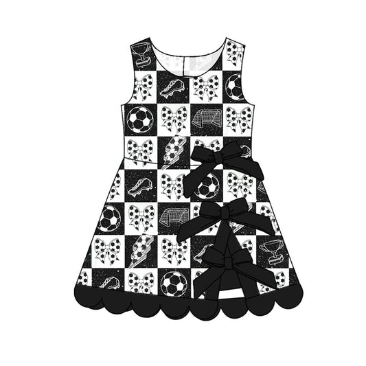 MOQ 30 PCS Preorder GSD4035 Football Plaid Black Bows Wave Ruffle Sleeveless Yoga Dresses for Girls 202604