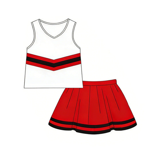 MOQ 5 PCS Preorder GSD4038 GO TEAM Red Black Stripe White Sleeveless Skirts for Girls Sets 202604