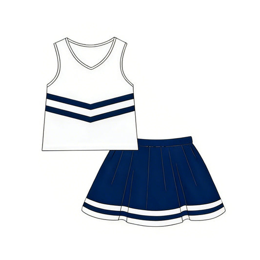MOQ 5 PCS Preorder GSD4040 GO TEAM Navy Stripe White Sleeveless Skirts for Girls Sets 202604
