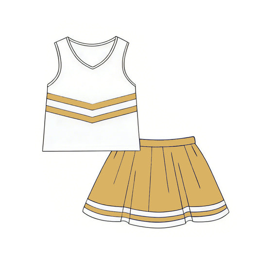 MOQ 5 PCS Preorder GSD4041 GO TEAM Golden Stripe White Sleeveless Skirts for Girls Sets 202604