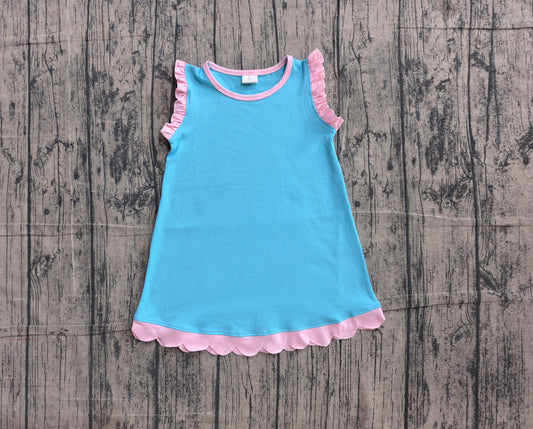 NO MOQ Preorder GSD4045 Blue Green Pink Wave Ruffle Sleeveless Dresses for Girls 202606