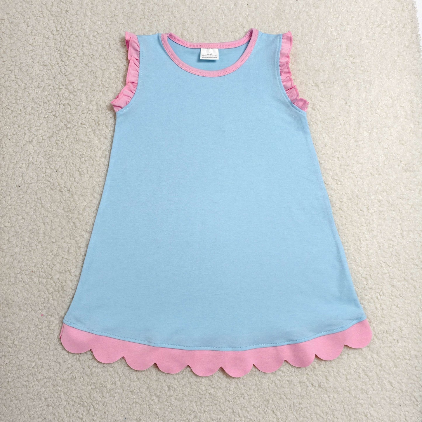 GSD4048 Blue Pink Wave Ruffle Sleeveless Dresses for Girls 202606 RTS