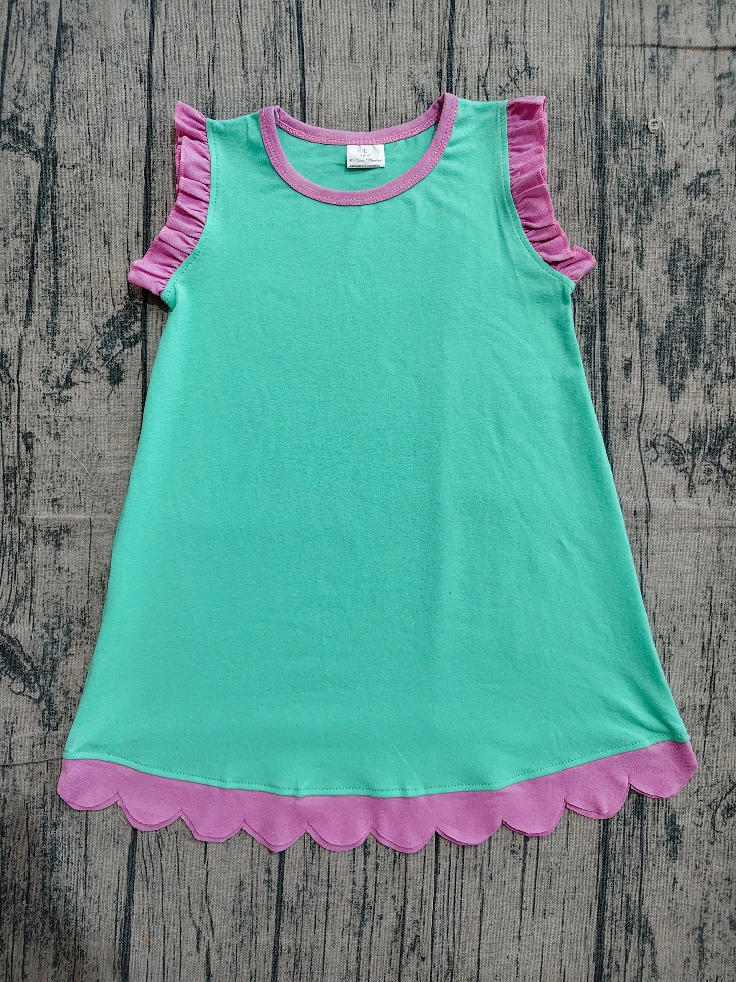 NO MOQ Preorder GSD4049 Green Pink Wave Ruffle Sleeveless Dresses for Girls 202604