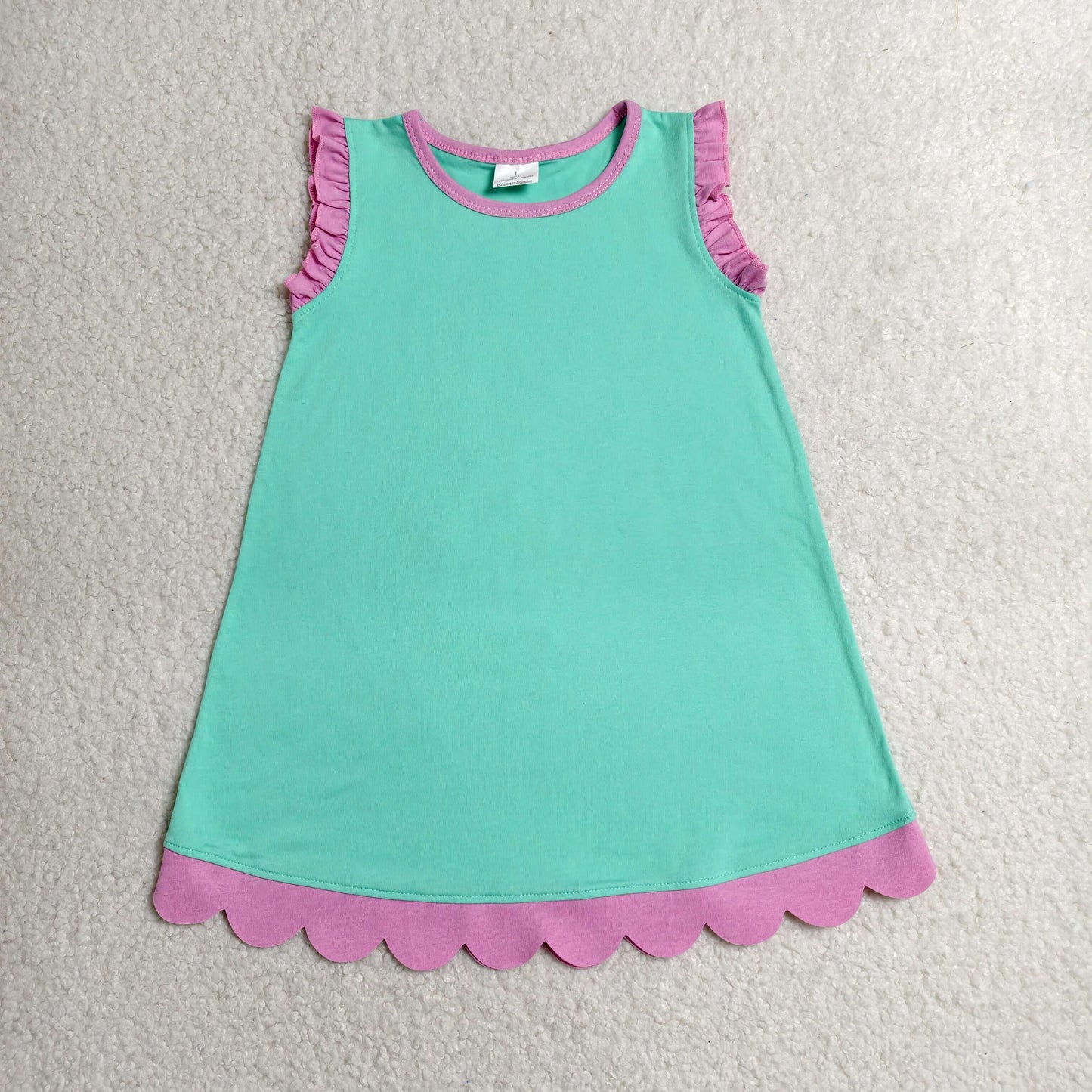 GSD4049 Green Pink Wave Ruffle Sleeveless Dresses for Girls 202606 RTS