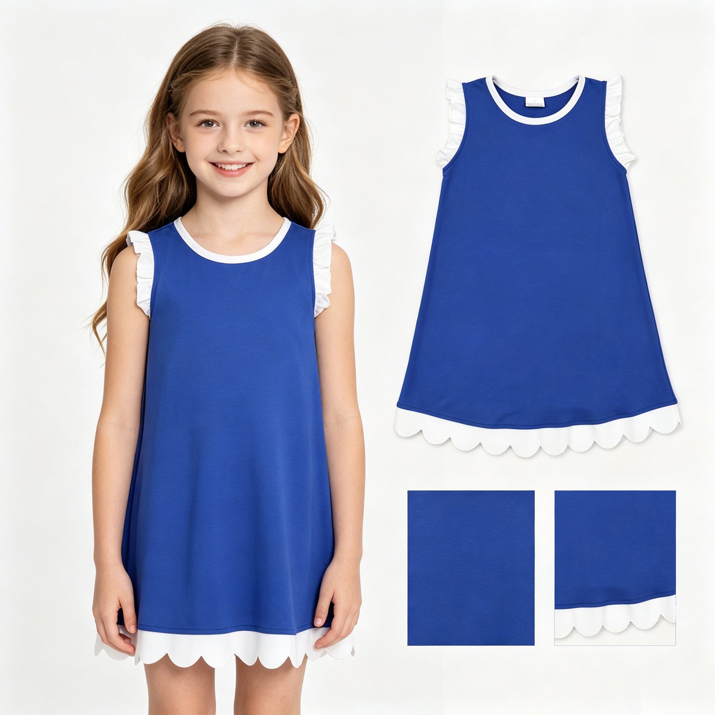 GSD4053 Blue White Wave Ruffle Sleeveless Dresses for Girls 202605 RTS