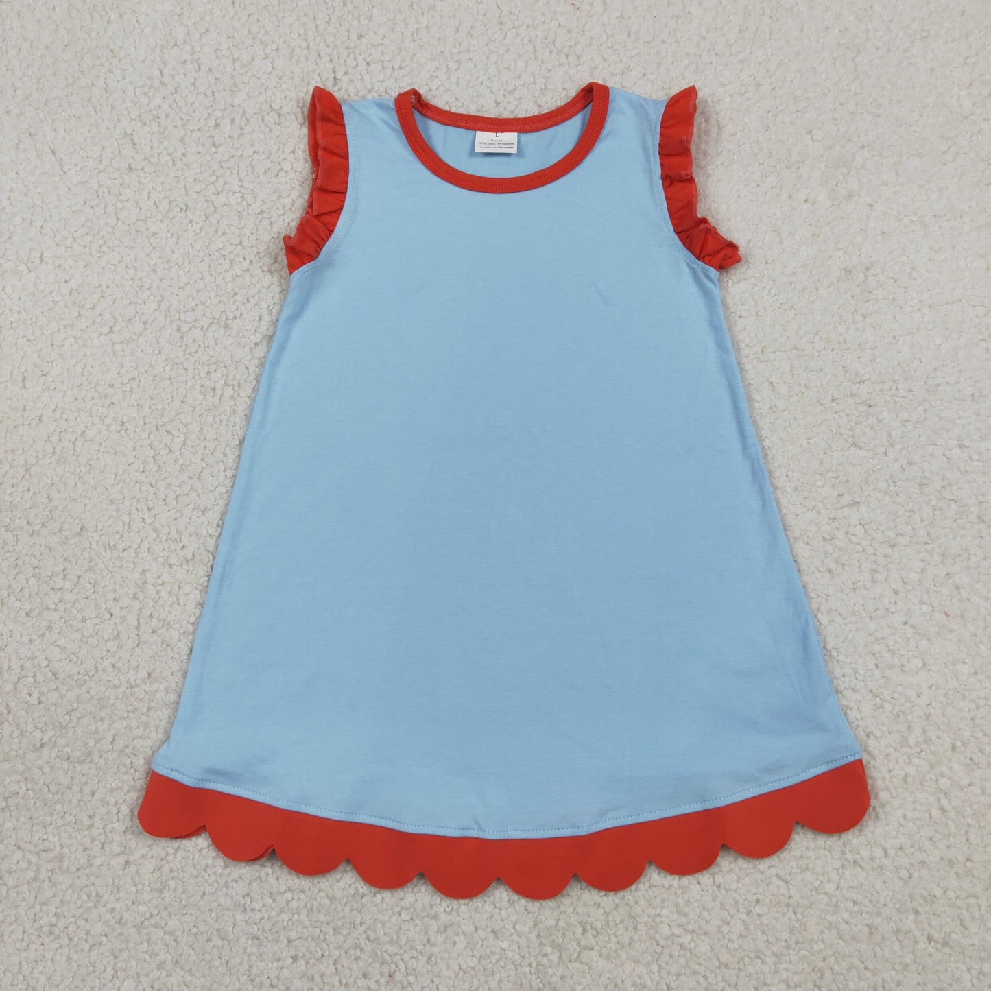 GSD4054 Blue Coral Red Wave Ruffle Sleeveless Dresses for Girls 202605 RTS