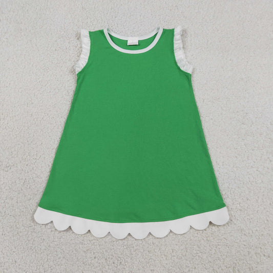 GSD4055 Green White Wave Ruffle Sleeveless Dresses for Girls 202605 RTS