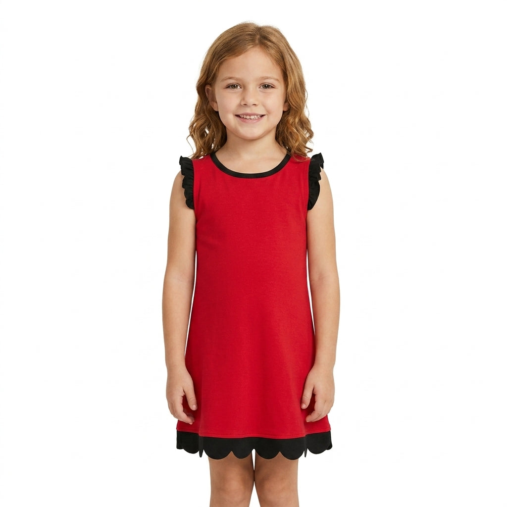 GSD4057 Red Black Wave Ruffle Sleeveless Dresses for Girls 202609 RTS