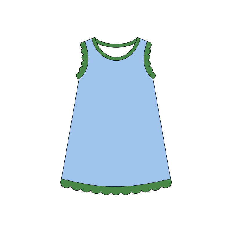 MOQ 30 PCS Preorder GSD4060 Blue Green Wave Ruffle Sleeveless Dresses for Girls 202604