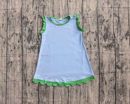 NO MOQ Preorder GSD4060 Blue Green Wave Ruffle Sleeveless Dresses for Girls 202606
