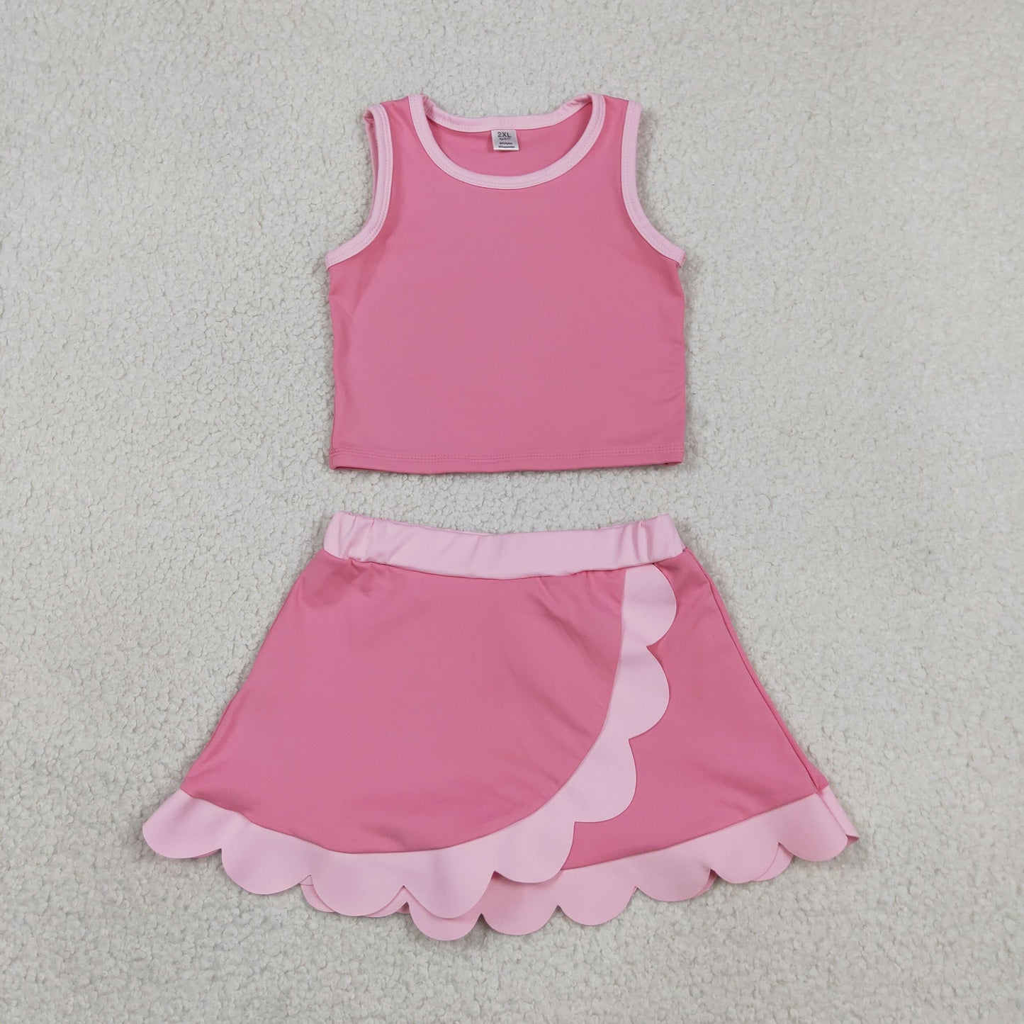 GSD4063 Dark Light Pink Wave Ruffle Sleeveless Top with Skirts for Girls Yoga Sets 202605 RTS