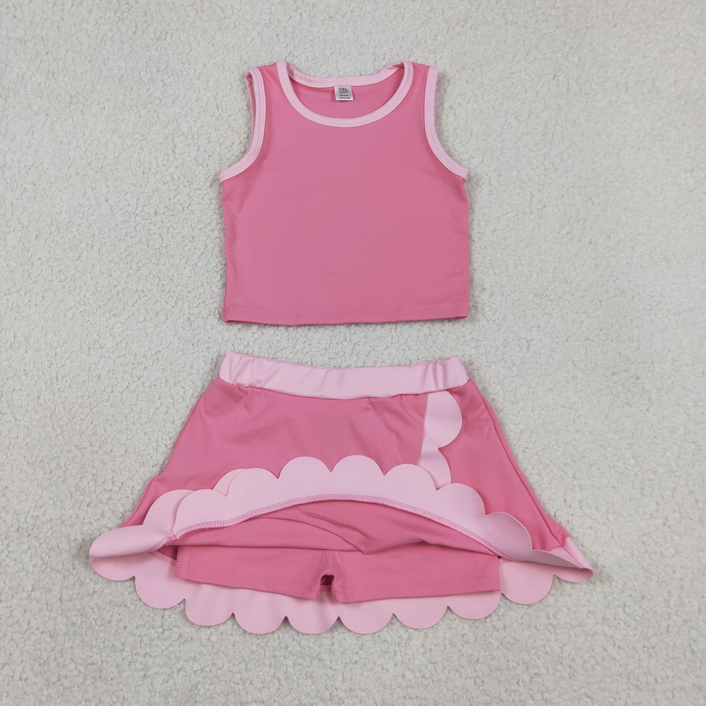 GSD4063 Dark Light Pink Wave Ruffle Sleeveless Top with Skirts for Girls Yoga Sets 202605 RTS