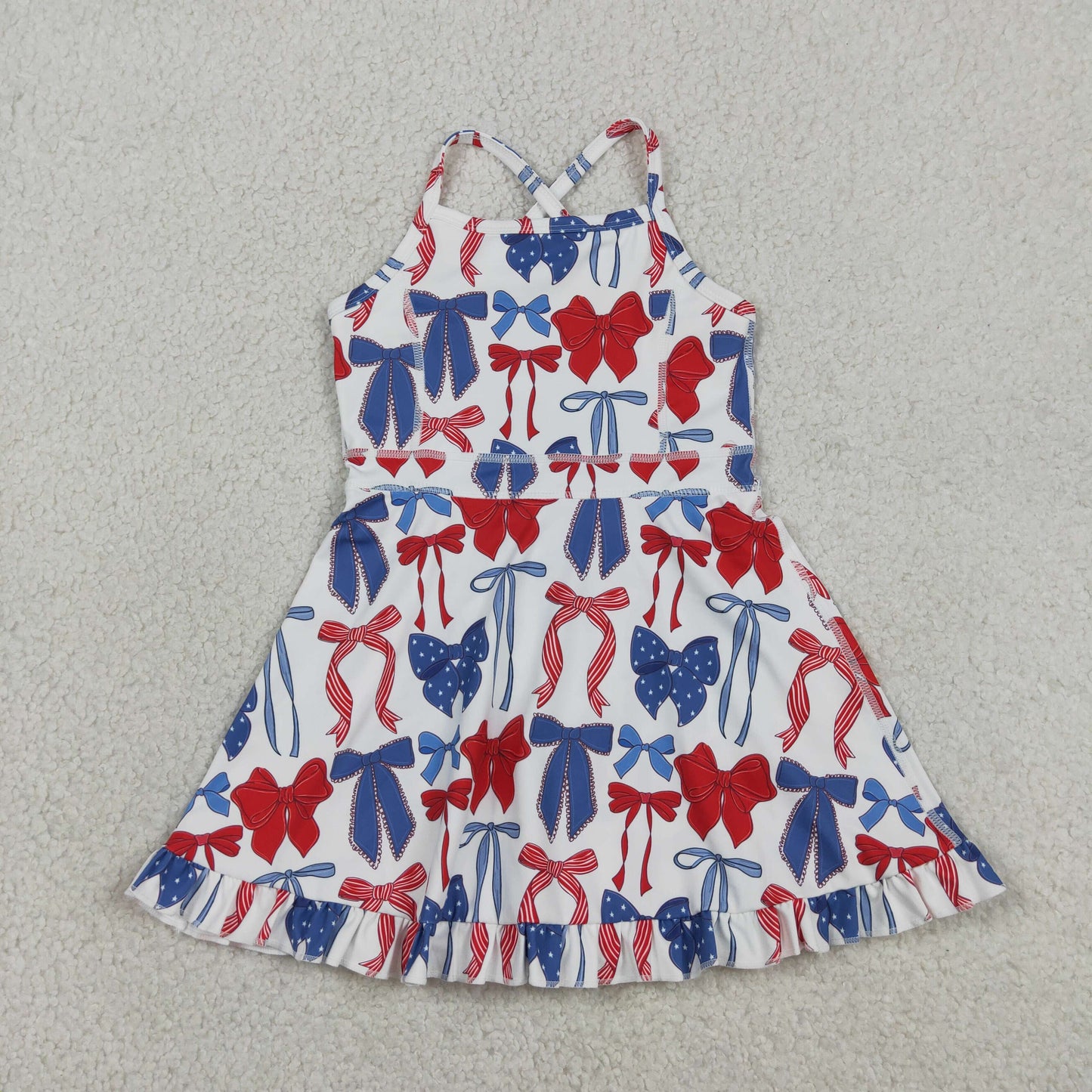 New GSD4064 4th of July Red Blue Star Bows Yoga Sleeveless Dresses for Girls 202604 RTS