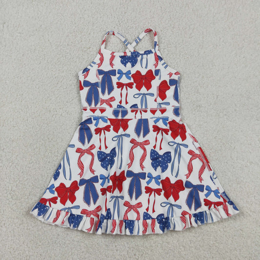New GSD4064 4th of July Red Blue Star Bows Yoga Sleeveless Dresses for Girls 202604 RTS