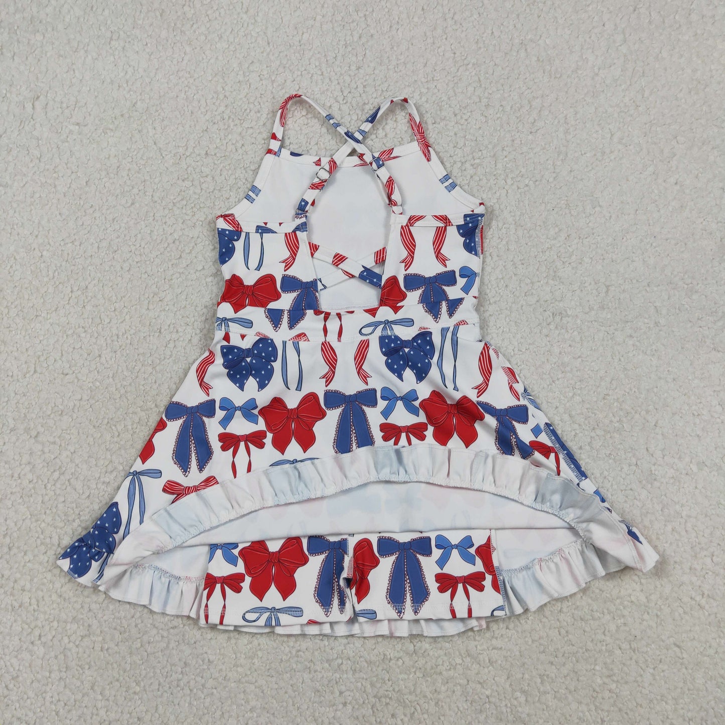 New GSD4064 4th of July Red Blue Star Bows Yoga Sleeveless Dresses for Girls 202604 RTS