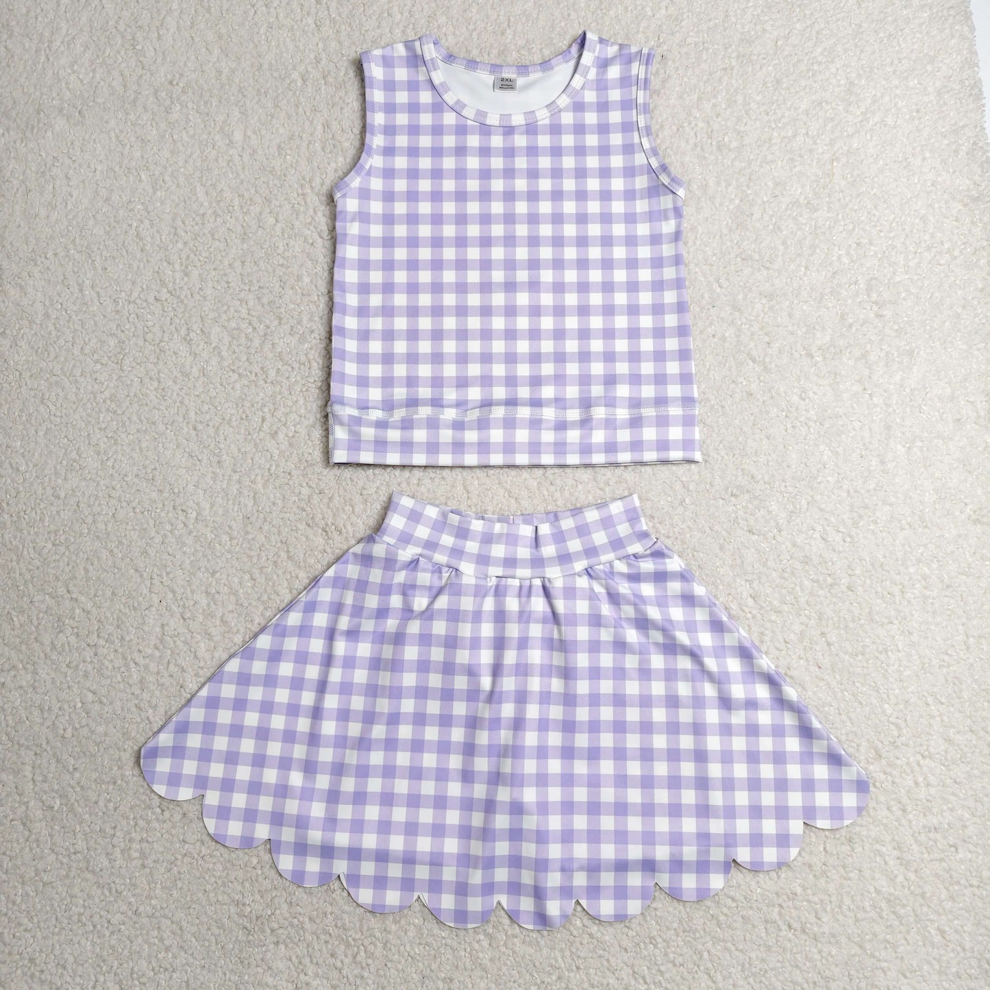 GSD4067 Purple Plaid Wave Ruffle Sleeveless Top with Skirts for Girls Yoga Sets 202606 RTS