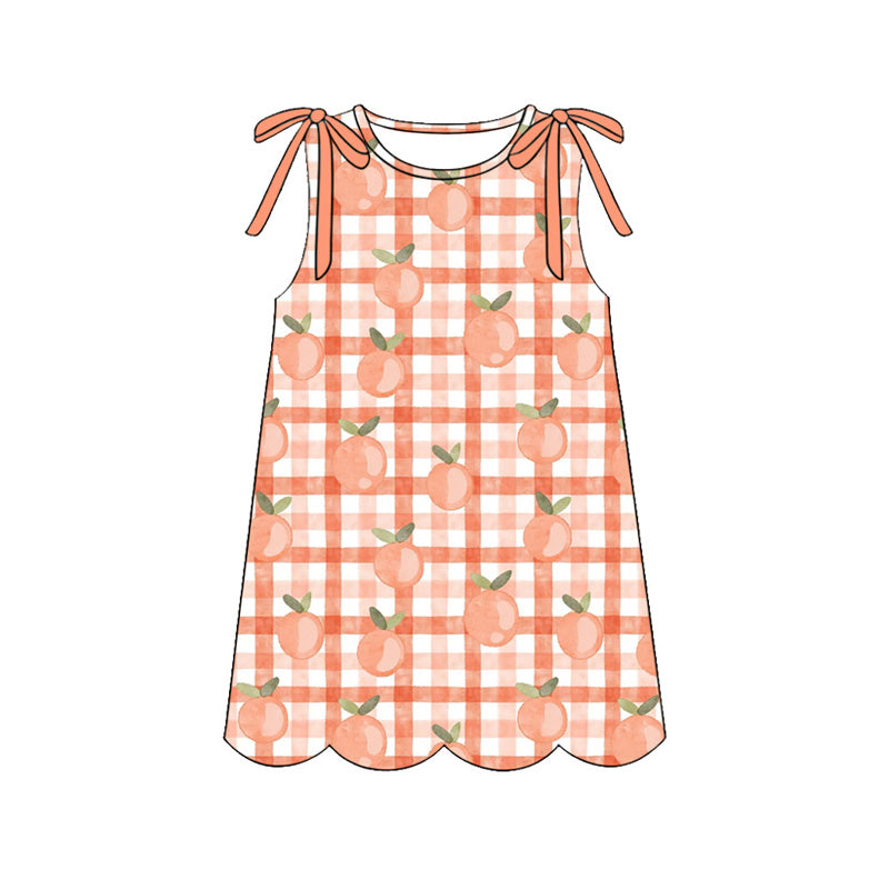 MOQ 30 PCS Preorder GSD4074 Orange Plaid Bows Wave Ruffle Sleeveless Dresses for Girls 202604