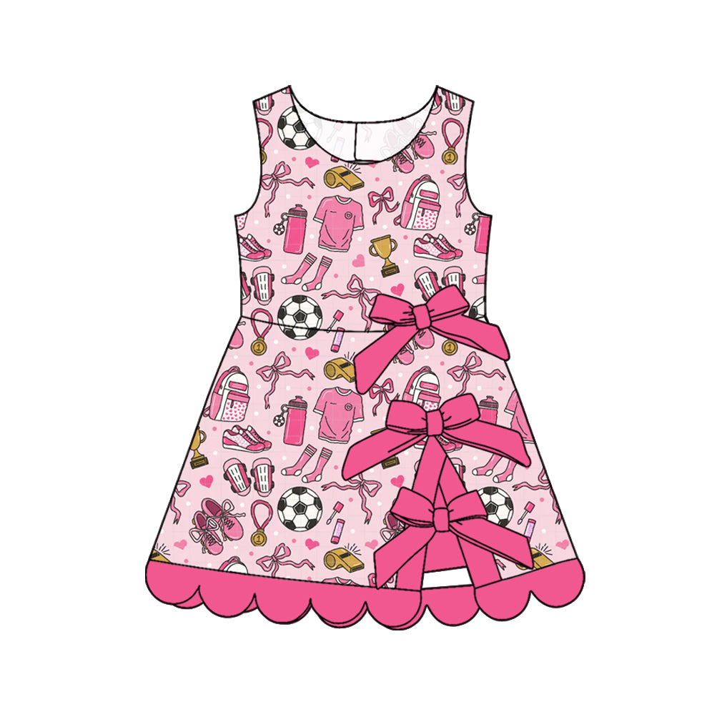 MOQ 30 PCS Preorder GSD4076 GO TEAM Football Rose Red Bows Wave Ruffle Sleeveless Yoga Dresses for Girls 202604