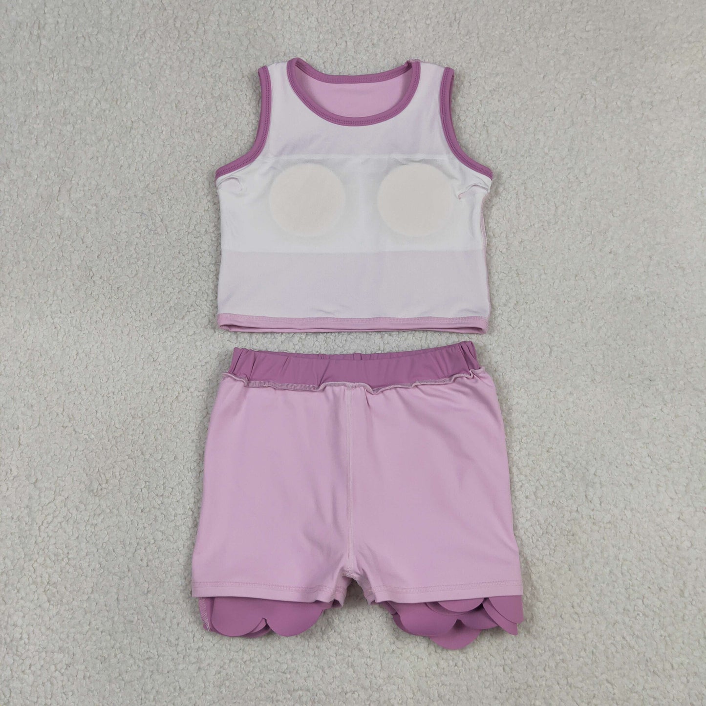 GSD4085 Solid Dark Light Pink Purple Wave Ruffle Sleeveless Top with Skirts for Girls Yoga Sets 202605 RTS