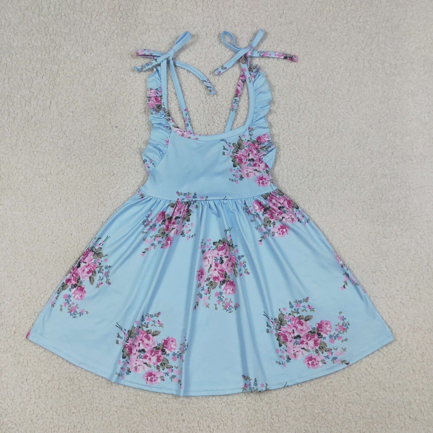 GSD4088 Pink Flower Blue Ruffle Sleeveless Dresses for Girls 202604 RTS