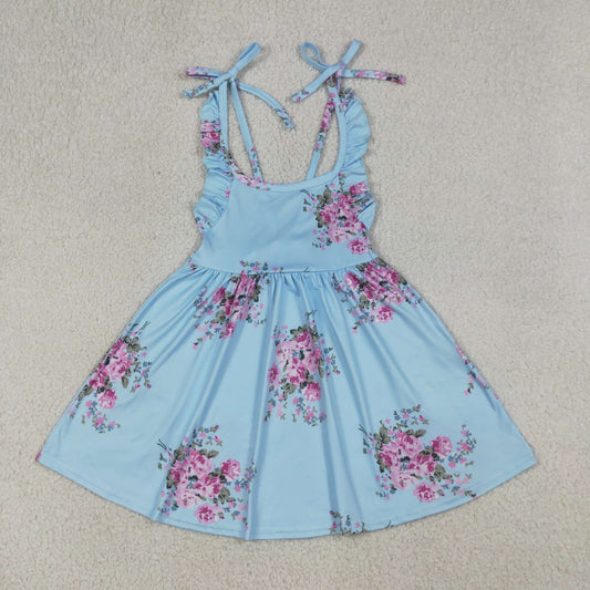 GSD4088 Pink Flower Blue Ruffle Sleeveless Dresses for Girls 202604 RTS