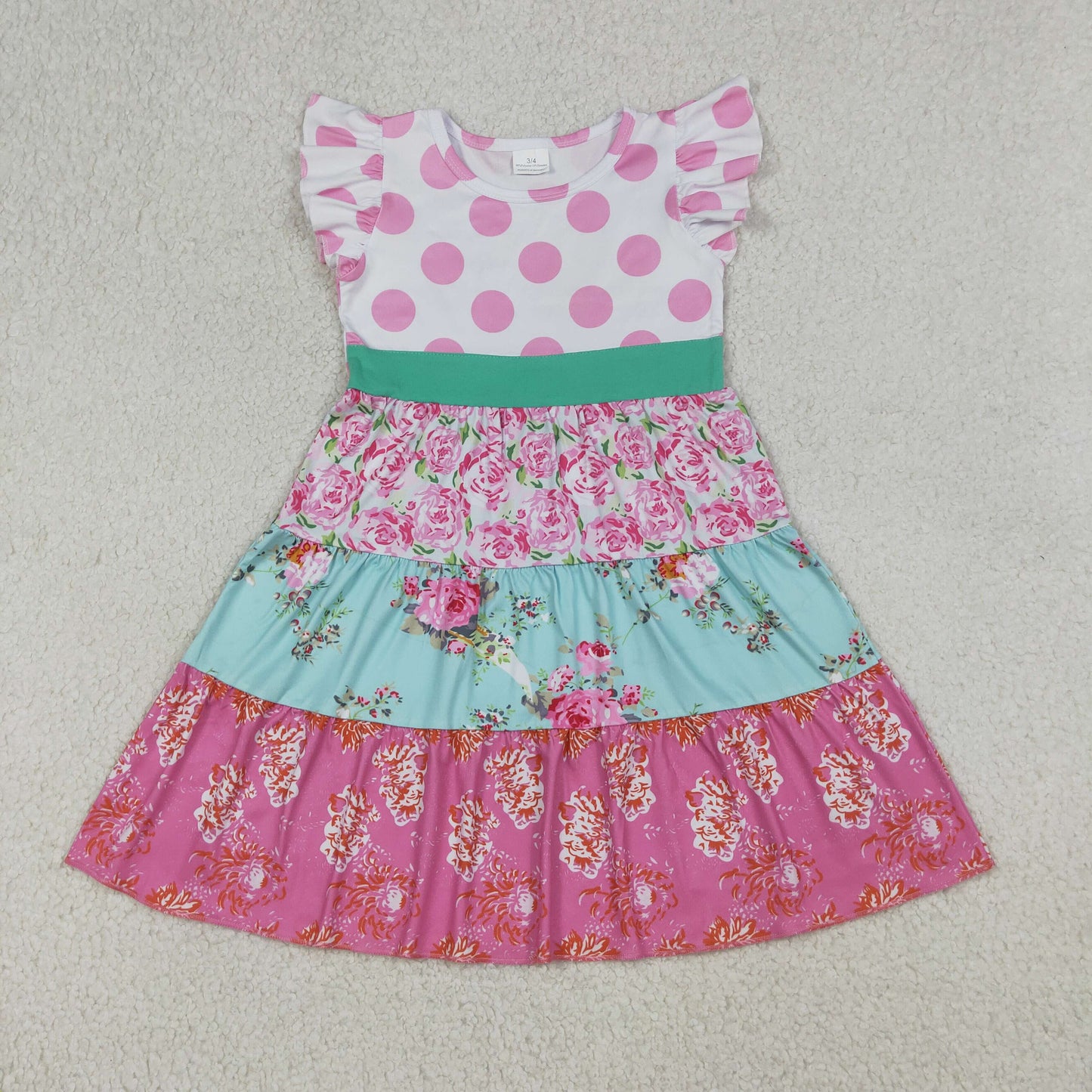 GSD4089 Flower Dots Fly Sleeve Dresses for Girls 202604 RTS