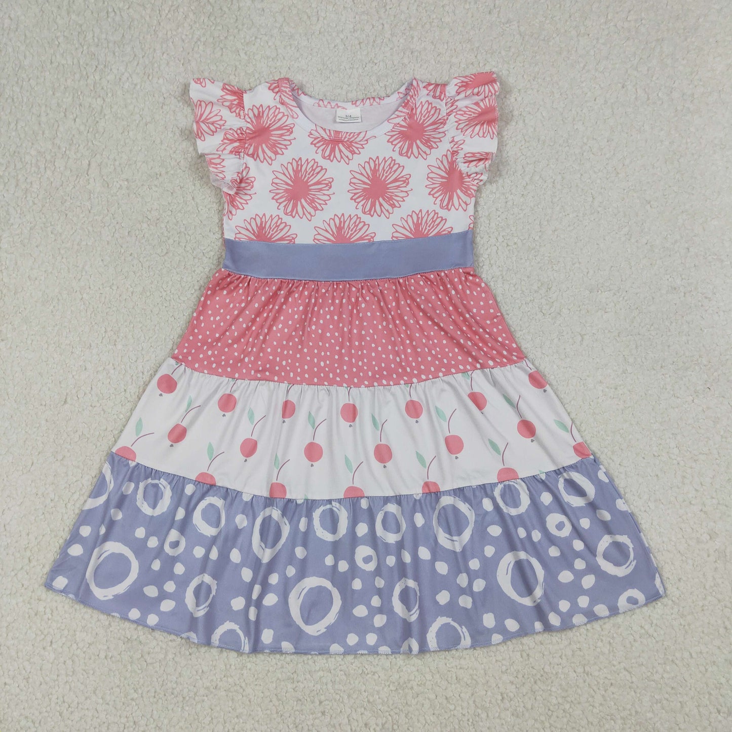 GSD4090 Dots Pink Flower Purple Patchwork Fly Sleeve Dresses for Girls 202604 RTS