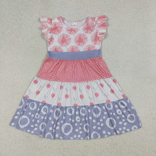 GSD4090 Dots Pink Flower Purple Patchwork Fly Sleeve Dresses for Girls 202604 RTS