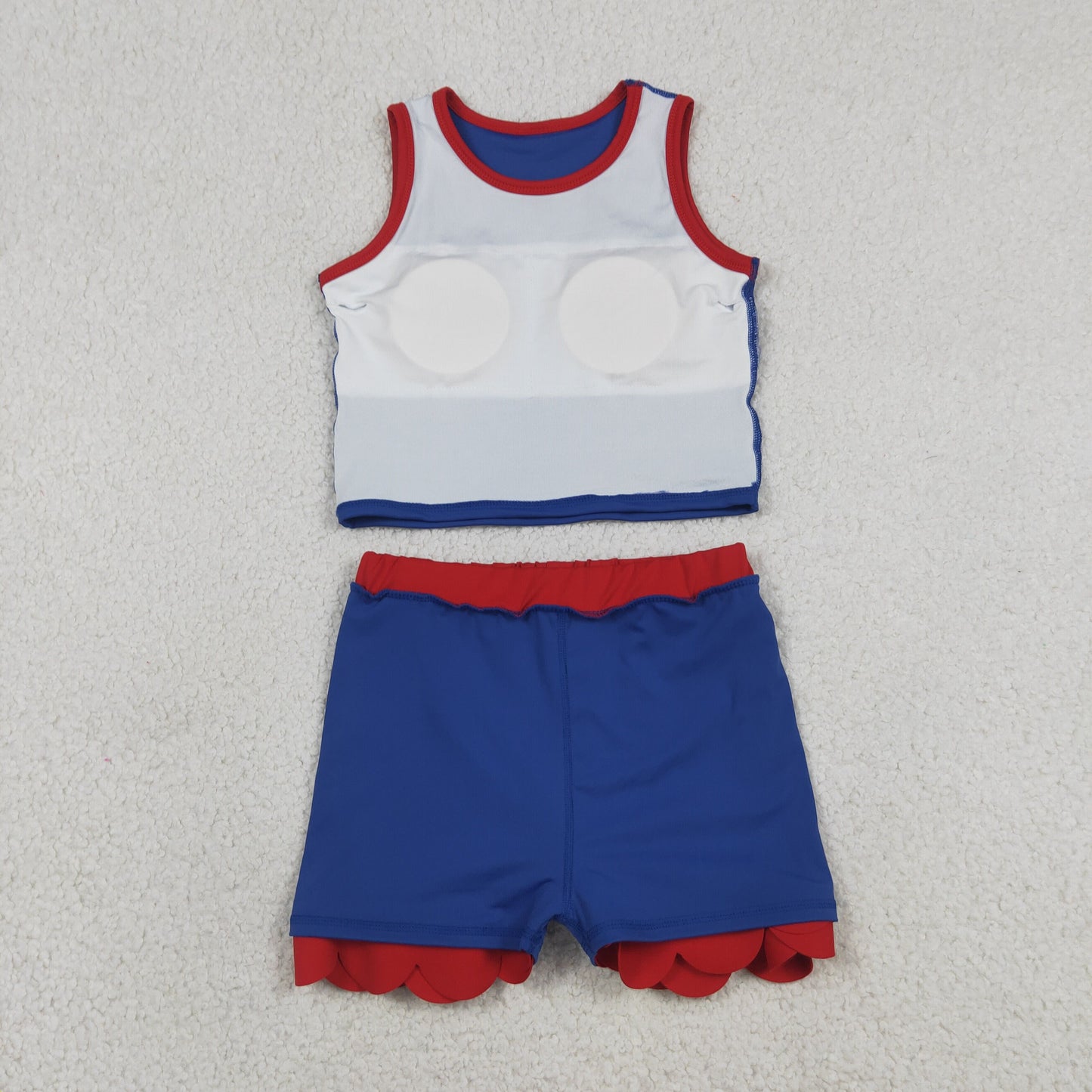 GSD4096 4th of July Solid Blue Red Wave Ruffle Sleeveless Top with Skirts for Girls Yoga Sets 202606 RTS