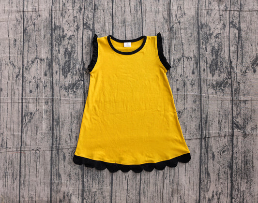 NO MOQ Preorder GSD4098 Golden Black Wave Ruffle Sleeveless Dresses for Girls 202606
