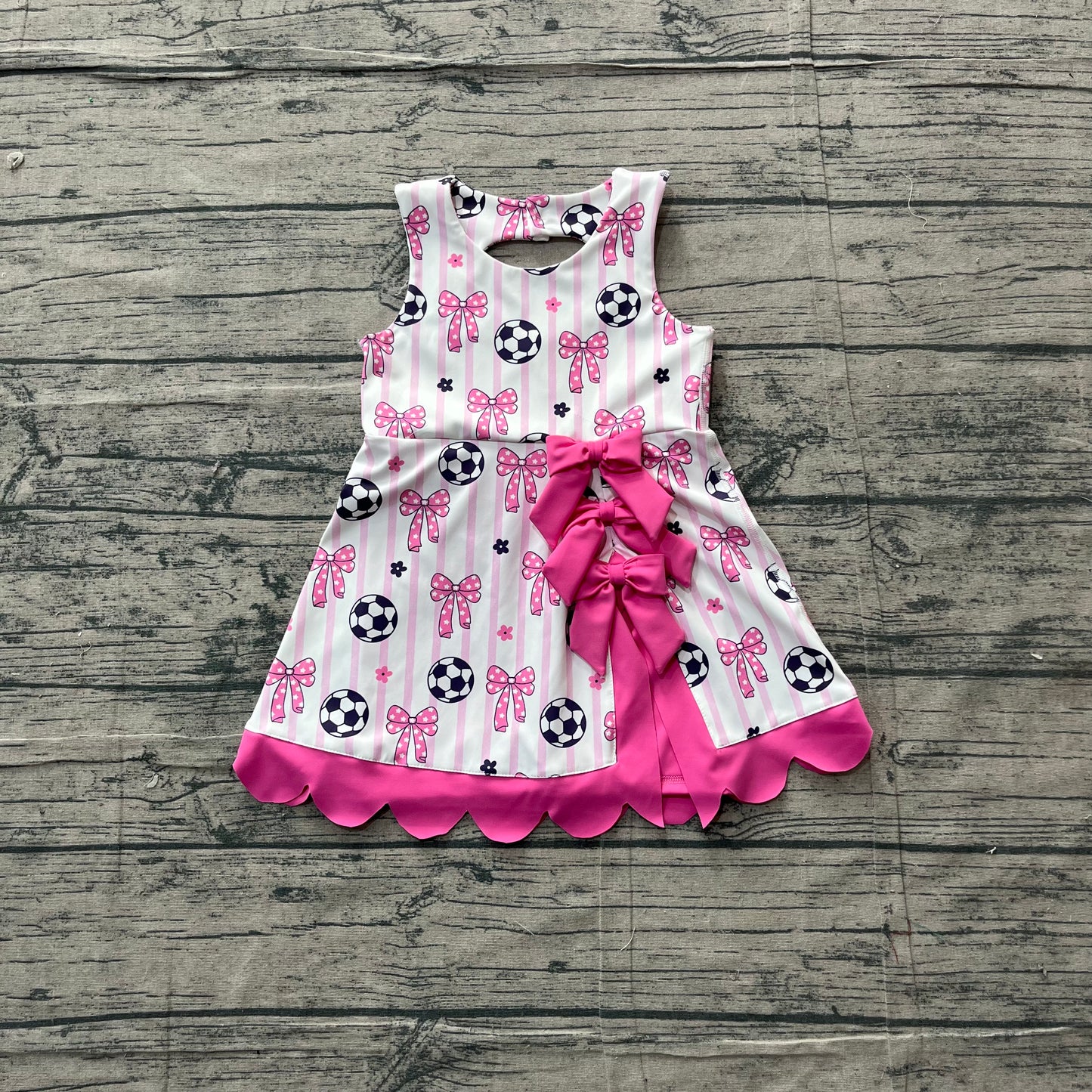 NO MOQ Preorder GSD4100 GO TEAM Football Dots Bows Stripe Rose Red Wave Ruffle Sleeveless Yoga Dresses for Girls 202605
