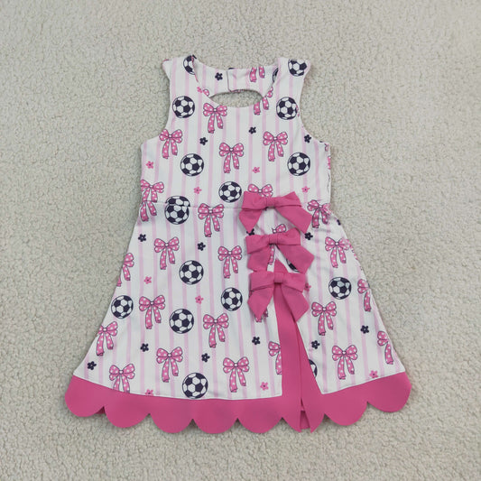 GSD4100 GO TEAM Football Dots Bows Stripe Rose Red Wave Ruffle Sleeveless Yoga Dresses for Girls 202608 RTS