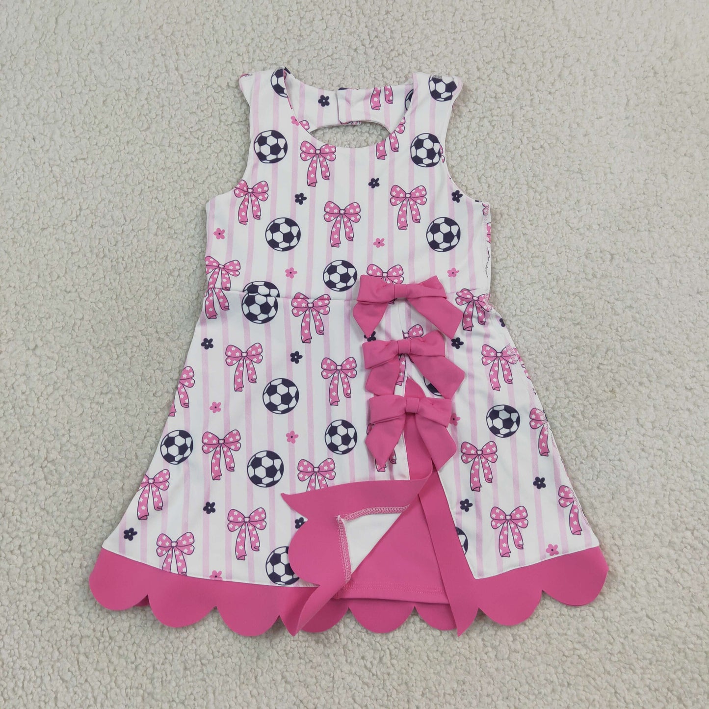 GSD4100 GO TEAM Football Dots Bows Stripe Rose Red Wave Ruffle Sleeveless Yoga Dresses for Girls 202608 RTS