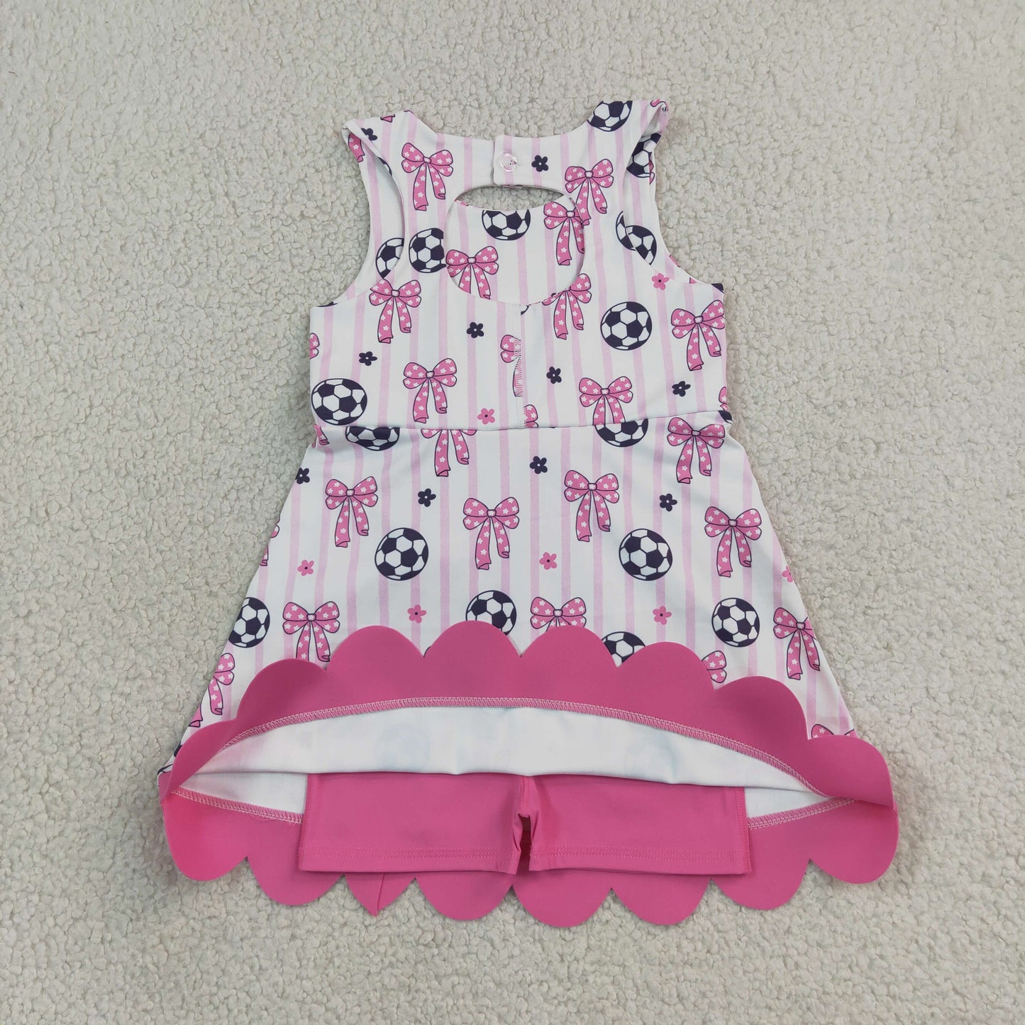 GSD4100 GO TEAM Football Dots Bows Stripe Rose Red Wave Ruffle Sleeveless Yoga Dresses for Girls 202608 RTS